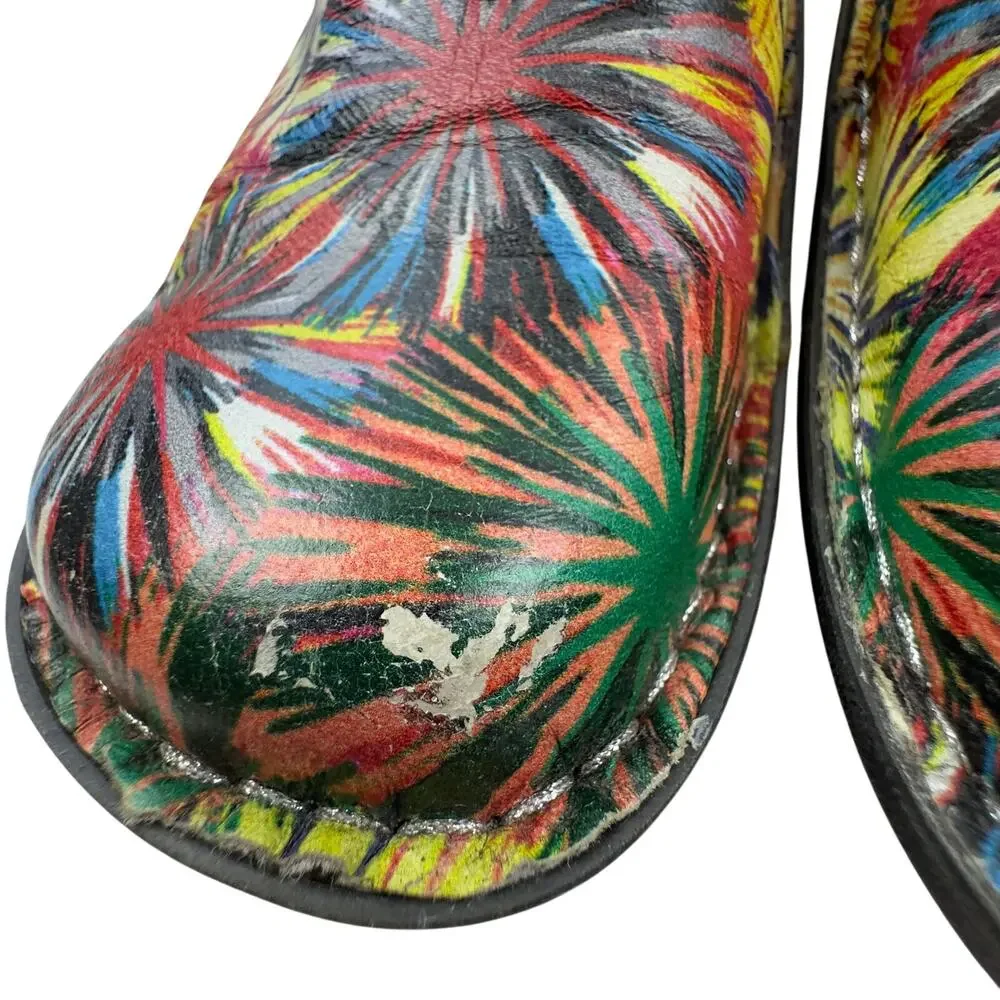 Alegria Deb Rainbow Fireworks Multicolor Comfort Slip On Clogs Women's 37/7-7.5